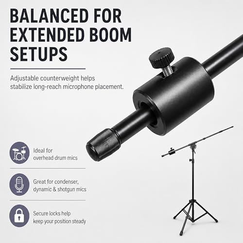 LyxPro SMT-1 Professional Microphone Stand Heavy Duty 93” Studio Overhead Boom Stand 76” Extra Long Telescoping Arm Mount, Foldable Tripod Legs & Adjustable Counterweight - size: Standard without Caster Wheels
