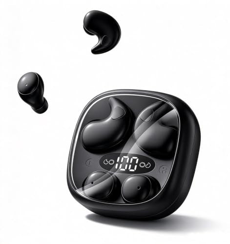 Flat Sleep Earbuds for Side Sleepers, Invisible Mini Earbuds for Small Ear Canals, Bluetooth 5.4, 66H Battery, Noise Blocking, Waterproof, LED Display for Sleep, Work & Travel（Black Gunmetal）