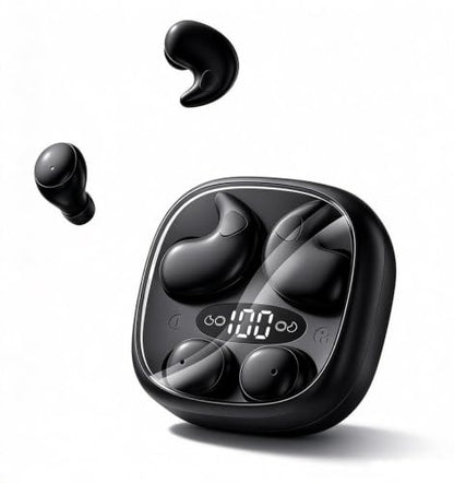 Flat Sleep Earbuds for Side Sleepers, Invisible Mini Earbuds for Small Ear Canals, Bluetooth 5.4, 66H Battery, Noise Blocking, Waterproof, LED Display for Sleep, Work & Travel（Black Gunmetal）