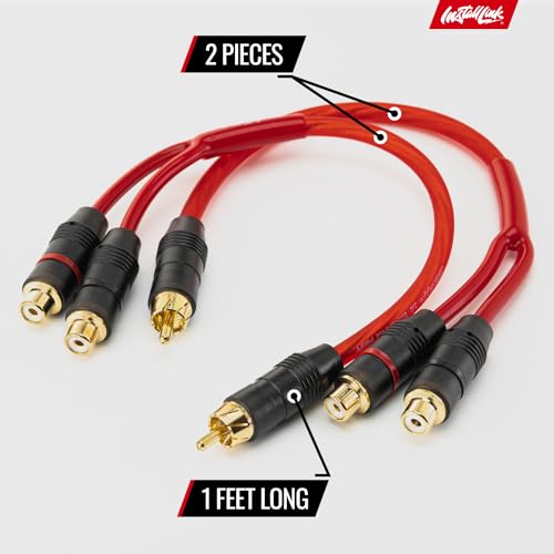 Install Link RCA Y Adapter Cable, 1-Male to 2-Female Splitter, 2-Pack (OFC) | Pure OFC Copper, 1ft, Feeds One Stereo Signal to Two Components, for Subwoofer, Home Theater, Car Audio Amplifier, Studio - color: Frosted Red, size: 1-Male to 2-Female
