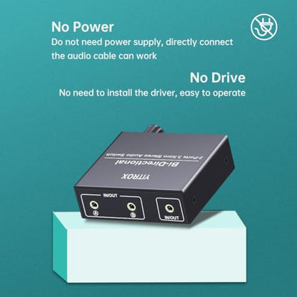 3.5mm Audio Switch, 2 in 2 Out Stereo Audio Switcher Suitable for PC/Laptop/Speakers/Headhphone and More