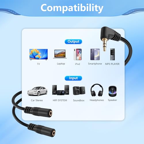 CERRXIAN 90 Degree 3.5mm Male to 2 Female Spring Y Splitter Cable,Dual 3.5mm Coiled Cord,1/8" TRS 1 Male to 2 Female Plug Audio Splitter Coiled Cable for Home,Phone, Headset,Speakers Etc