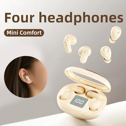 2-in-1 Mini Invisible Sleep Bluetooth Earbuds,Small Wireless Sleep Headphones for Side Sleepers,Bluetooth 5.4 Bass Stereo Sound Over-Ear Earbuds,Bluetooth Earbuds for Laptop/Phones/Sports (Khaki) - color: Khaki