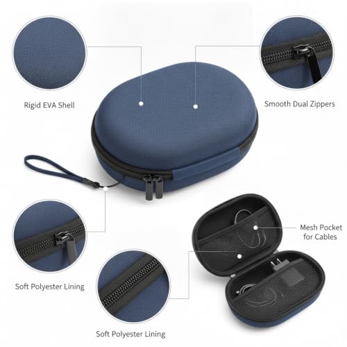 Hard Shell Headphone Case for Over-Ear Models, Protective EVA Travel Storage Bag with Mesh Pocket for Cables - size: 8.27 x 7.28 x 1.97 in