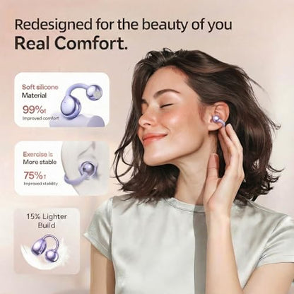 HJX Gen3 Open Ear Clip On Earbuds Headphones Over Ear for Running Workout, Wireless Ear Buds with 14mm Drivers Powerful Sound, IPX7 Waterproof, Bluetooth 6.0 Hi-Res, FlexiClip Design,Purple - color: Purple