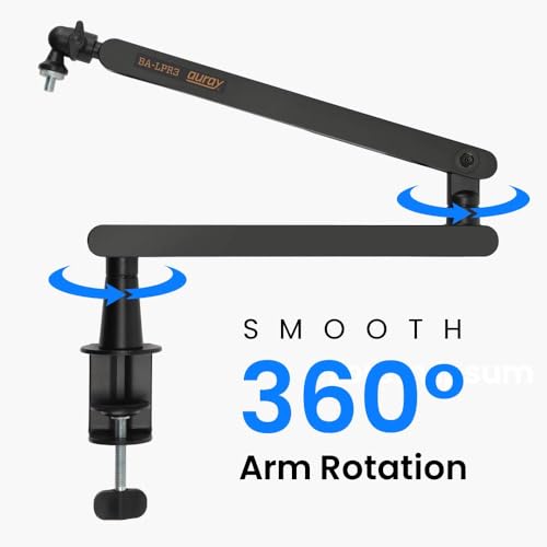 Low-Profile Broadcast Arm w 6" Riser, Supports Mics & Cameras up to 4.4 lbs | 360° Rotatable Adjustable Foldable Microphone Low Arm Desk Mount for Podcast/Streaming/Gaming/Radio Studio by AURAY