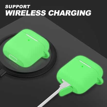 for AirPods Case Cover, Come with Clean Pen，Soft Silicone Protective Cover for Women Men Compatible with Apple AirPods 2nd 1st Generation Charging Case, Front LED Visible,Glow Green - color: B8-Luminous Green