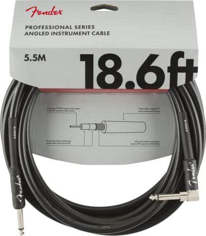 Fender Professional Series Instrument Cable, Guitar Cable, Guitar Accessories, Straight/Angle, Black, 18.6ft - size: 18.6ft, style: Straight/Angle