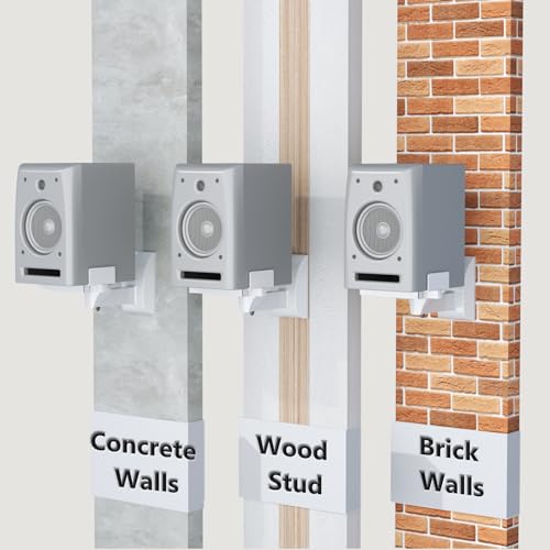WALI Speaker Wall Mount, Surround Sound Speaker Stand with Adjustable Swivel Tilt Angle, Standard Bookshelf Speaker Mount for Living Room, Home Theater, Hold Up to 55 Lbs, (SWM201-W), 2 Pack, White