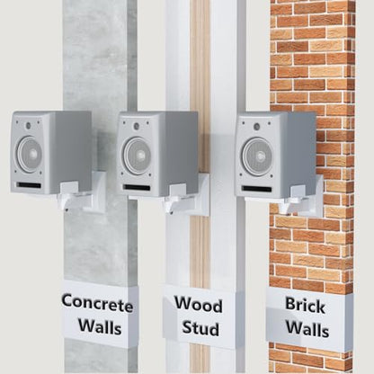WALI Speaker Wall Mount, Surround Sound Speaker Stand with Adjustable Swivel Tilt Angle, Standard Bookshelf Speaker Mount for Living Room, Home Theater, Hold Up to 55 Lbs, (SWM201-W), 2 Pack, White