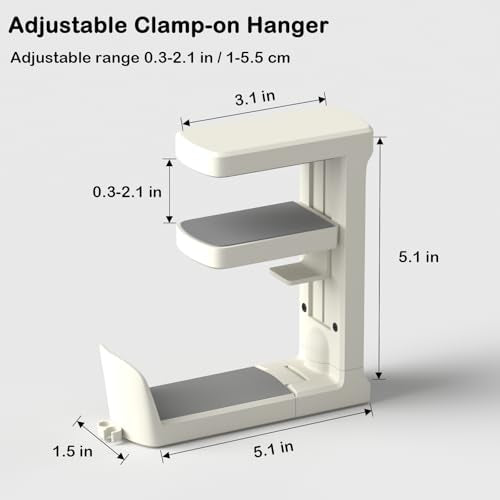 Headphone Hook - Adjustable Clamp-on Headphone Holder (White_2 Pack) | Under Desk Gaming Headset Holder Mount Hook with Rotating Clamp - color: White_2 Pack