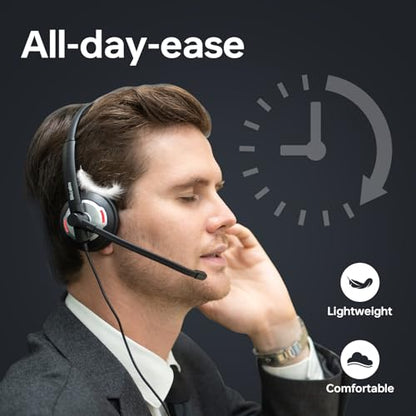 Wired Headset with Noise Canceling Mic & in-Line Control, Business Headset with Microphone for PC, USB Computer Headset for Work Call Center, Home Office, Online Classes, Teams, Zoom
