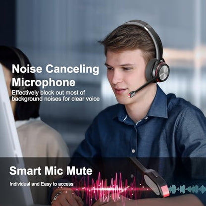 Bluetooth Headset with Microphone, Wireless Headset with Mic & Mute Button, 40 Hrs Working Time Noise Cancelling Bluetooth 5.2 for PC Laptop Teams Zooms Work Business Meeting