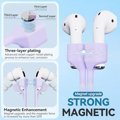 Mooyavia Ultra Strong Magnetic Anti-Lost Strap for AirPods Pro-Purple | Compatible with AirPods Pro 3/2/1 & AirPods 4/3/2/1,Soft Silicone Sport Neck Lanyard,Lenth 29.9 in - color: B4-purple