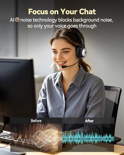 TECKNET Wireless Headset for Work Bluetooth Headphones with Mic USB Dongle | 45Hrs Worktime, AI Noise Cancelling, Charging Base, Computer Headset for PC Laptop Calls, Meetings and Office Use