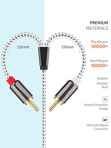 3.5mm to R-CA Cable, Angle 3.5mm Male to 2R-CA Male Auxiliary Stereo Audio Y Splitter Gold-Plated for Smartphones, MP3, Tablets, Speakers, Home Theater, HDTV, 3FT/1M - size: 3 Feet, style: 3.5mm Angled