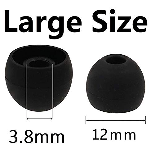 12PCS Large Size Replacement Ear Tips Earbud Eartip Ear Cap Ear Bud Tip for Powerbeats Pro, BeatsX, Senso, TOZO, Sony & Other Inner Hole 3.8mm Earbud in-Ear Headphones,Black,L