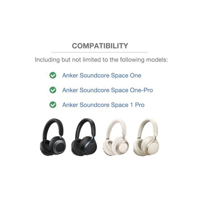 Headband Cushion Cover Compatible with Anker Soundcore Space One, Space One-Pro, Space 1 Pro, Active Noise Cancelling Headphone, 6mm Thick Cushion, No Wobble Zipper Slider, with Hanging Loop