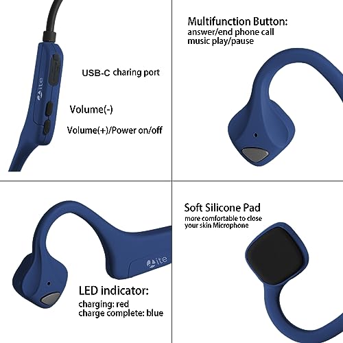 Bluetooth Headphones Waterproof Bone Conduction Headset Open Ear Earphones Blue Headset with mic, Bluetooth Headset with mic - color: Blue