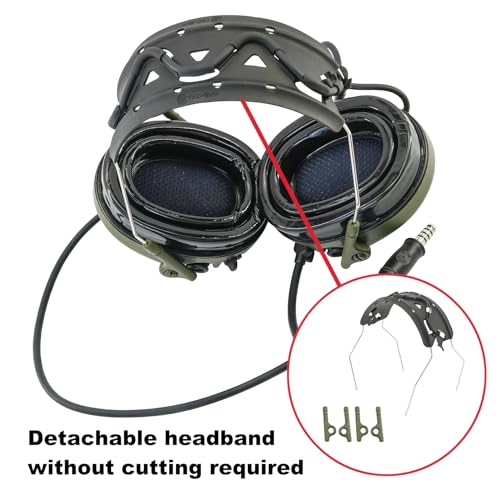 TAC300 Noise Cancelling Tactical Headset, Detachable Headband, 2Pin PTT for Airsoft Hearing Protection - color: Army Green
