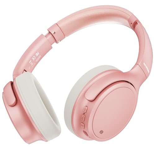 INFURTURE H1 Plus Doubly Fed Hybrid Active Noise Cancelling Headphones with EQ Mode，Wireless Over Ear Bluetooth Headphones with 4 Microphone, 90H Playtime,Lightweight for Home Travel Office(Pink) - color: Pink