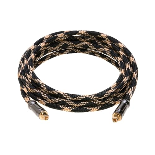 Cables Direct Online 12FT Premium Toslink Optical Audio Cable High Fidelity Digital Fiber Optic Cord for Home Theater, Sound Bar, Gaming Consoles Durable Nylon Braided Design Gold-Plated Connectors - size: 12ft