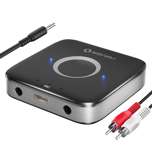 Bluetooth 5.3 Adapter Hi-Fi Equipment for Car Wireless Audio Receiver with 3.5mm AUX RCA Cable, Noise Cancellation, Dual AUX Outputs for Home Speakers Wired Headphones