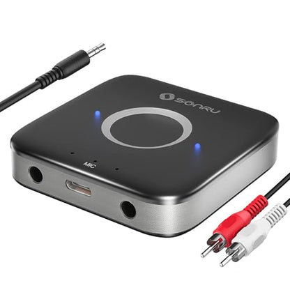Bluetooth 5.3 Adapter Hi-Fi Equipment for Car Wireless Audio Receiver with 3.5mm AUX RCA Cable, Noise Cancellation, Dual AUX Outputs for Home Speakers Wired Headphones