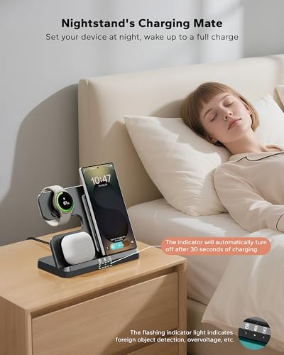 3 in 1 Charging Station for Samsung, Wireless Charger Stand for Galaxy S26/S25/S24/S23/Z Fold, Phone and Watch Charger for Samsung Watch Galaxy 8/7/6/5, Galaxy Buds 3/2/Pro - color: Black