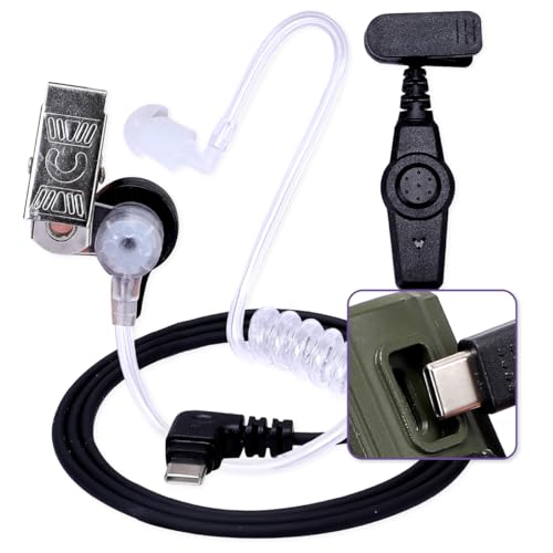 global-ptt 2-Pack Transparent Acoustic Tube Earpiece with Push-to-Talk Mic Compatible PoC Radios G9 G6 G6Plus G8Plus, G500, K300 5288 Plus Walkie Talkies, USB Type C Surveillance Headset (USB-C) - style: USB-C