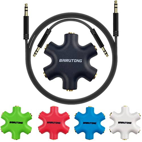 5-Jack Multi Headphone Audio Splitter With 3.5mm Stereo Cable 20cm & 100cm, 5-Pack