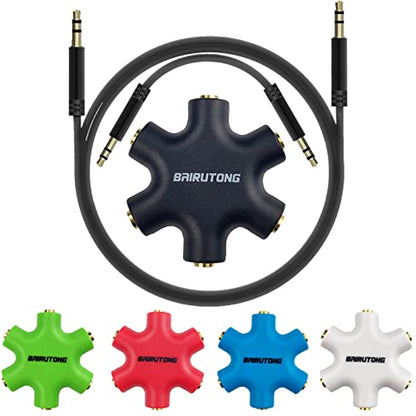 5-Jack Multi Headphone Audio Splitter With 3.5mm Stereo Cable 20cm & 100cm, 5-Pack