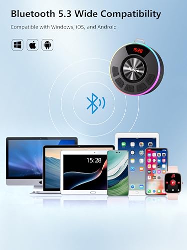 MuGo Waterproof Bluetooth Shower Speaker with Strong Suction Cup, IPX7 Portable Wireless Speaker, 360° HD Sound & RGB Lights, Bluetooth 5.3, 10H Playtime – Shower Radio for Home/Party/Outdoor/Gifts - color: Matte Black