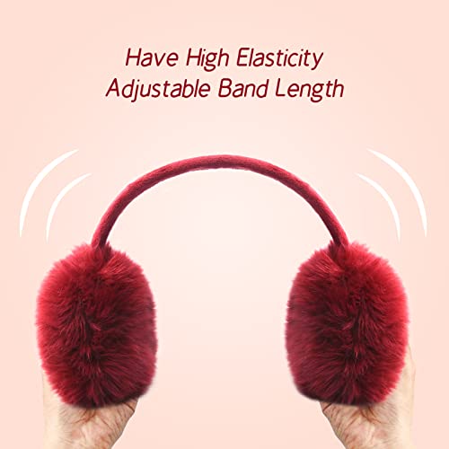 POXIMI Women Winter Earmuffs Girl Ski Adjustable Ear Covers for Kid Cute Bow Ear Warmer Outdoor Earmuff Fleece Lining - color: C-wine Red