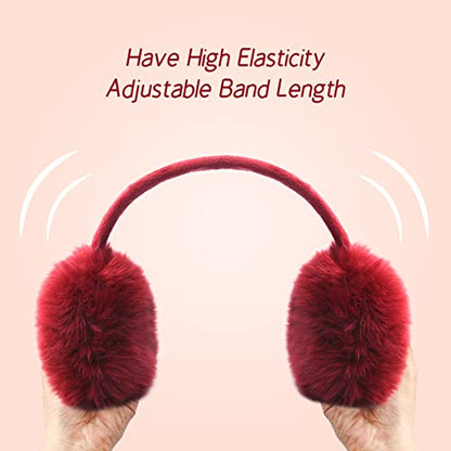 POXIMI Women Winter Earmuffs Girl Ski Adjustable Ear Covers for Kid Cute Bow Ear Warmer Outdoor Earmuff Fleece Lining - color: C-wine Red