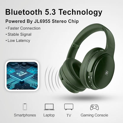 Fisher Pro Active Noise Cancelling Headphones,Over-Ear Headphones Wireless | Bluetooth 5.3, Microphone, Lightweight Comfortable Headset for Home, Travel, Rechargeable Workout Headphones, Deep Base - color: Dark Green