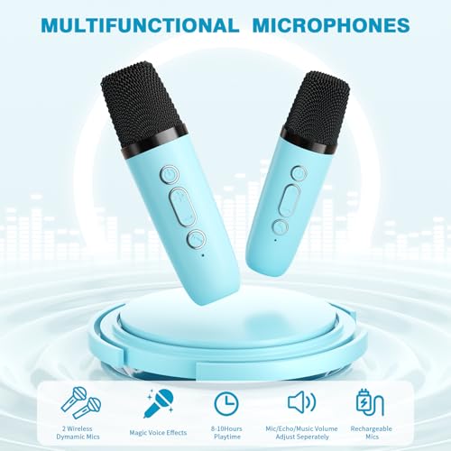 Mini Karaoke Machine with 2 Wireless Microphones, 2026 TOP Kids Portable Bluetooth Karaoke Machine for 3, 4, 5, 6, 7, 8, 9,10,11,12+Year Old, Christmas Birthday Gifts for Girls Boys Adults Home Party - color: Blue