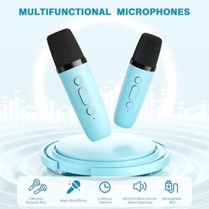 Mini Karaoke Machine with 2 Wireless Microphones, 2026 TOP Kids Portable Bluetooth Karaoke Machine for 3, 4, 5, 6, 7, 8, 9,10,11,12+Year Old, Christmas Birthday Gifts for Girls Boys Adults Home Party - color: Blue