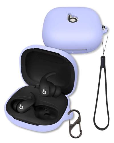 Case for Beats Powerbeats Fit Earbuds 2025 (Purple) | Soft Silicone Protective Cover with Carabiner and Lanyard, Shockproof - color: Purple