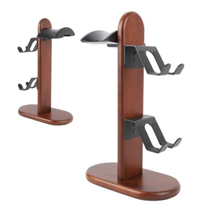 Zopsc Wooden Controller Stand, Gaming Headphone Holder, Walnut Desktop Display Organizer for 3 Controllers, Game Accessories