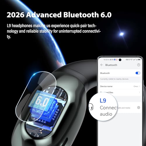 Open Ear Headphones Bluetooth 6.0 Immersive Stereo, 2026 Wireless Sports Earbuds with Wide Area Tap, 45Hrs Lightweight Comfort Ear Buds with ENC Mic, IPX7 Waterproof Earphones for Gym/Running/Office - color: Black