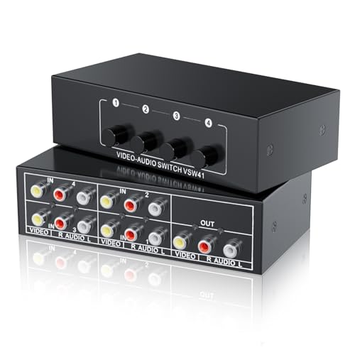 RCA Switch 4 in 1 Out for Wii PS2 Xbox DVD | 4X1 Composite Video L/R Audio Selector Box RCA Switcher Plug & Play - style: 4 in 1 out