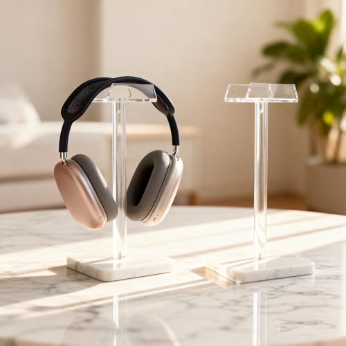 Acrylic Marble Headset Headphone Holders for Office Gaming Station - color: white