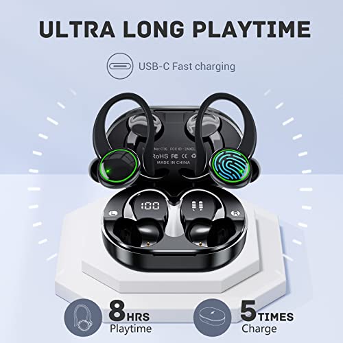 for Google Pixel 6a Bluetooth 5.3 Headphones 3D Stereo with Earhook, 40H Touch Control Over Ear Headphones, IP7 Waterproof Earphones Built-in Mic for Running Workout Sport