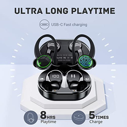for Samsung Galaxy S21 FE Wireless Earbuds Bluetooth Headphones 48hrs Play Back Sport Earphones with LED Display Over-Ear Buds with Earhooks Built-in Mic - Black