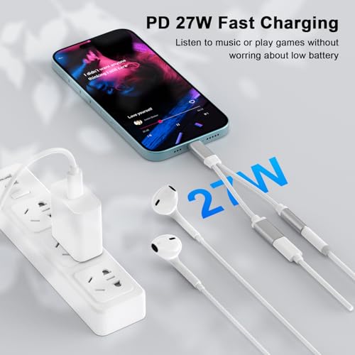 Apple MFi Certified Lightning to 3.5mm Headphones Jack Adapter | iPhone Dongle 2 in 1 Charger and Aux Audio Splitter Adapter for iPhone 14 13 12 11 XS XR 8 7 - color: Silver-L to 3.5