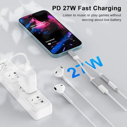 Apple MFi Certified Lightning to 3.5mm Headphones Jack Adapter | iPhone Dongle 2 in 1 Charger and Aux Audio Splitter Adapter for iPhone 14 13 12 11 XS XR 8 7 - color: Silver-L to 3.5