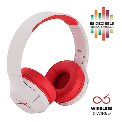 Altec Lansing Kid Safe Noise Cancelling Wireless Headphones 15H Battery, 85dB Volume Limit, Foldable Design Powerful Sound, Active Noise Cancellation Perfect for Kids Ages 7+ - color: Whiteout Classic Red