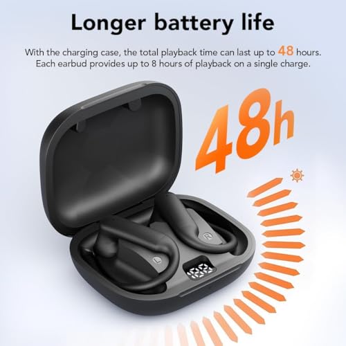 Wireless Earbuds, Running Earbuds with Earhooks & Charging Case, Waterproof, Sweatproof & Dustproof Running Earbuds, 45-Hour Playtime Earbuds with LED Power Display, Sports Earbud for the Gym