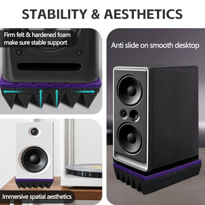 TroyStudio 9 x 6.3 x 2 Inches Speaker Isolation Pads, 2 Pack Subwoofer Wedge for 3"-4.5" Studio Monitor Pair, Thick Acoustic Foam Felt Riser Mat, Bass Speaker Feet for Desktop, Home Theater - size: S